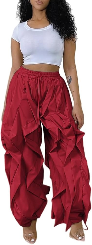 knowfashionstyle Cargo Pants for Women Baggy Loose Fit Y2K Casual Pant Drawstring Wide Leg Street... | Amazon (US)