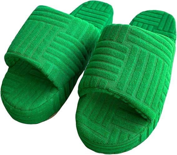 Green towel terry cloth slippers slides house shoes | Amazon (US)