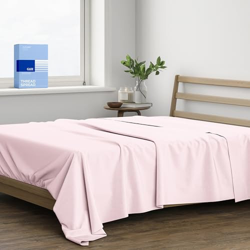 THREAD SPREAD 100 Percent Cotton Twin Flat Sheet Only - Luxury 400 Thread Count Cotton Twin Flat Sheets (1 PC, Blush), Silky Soft, Cooling, Breathable Sateen Weave, Hotel Quality Top Sheets | Amazon (US)