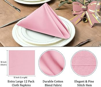 Ruvanti Cloth Napkins Set of 12, 18x18 Inches Napkins Cloth Washable, Soft, Durable, Absorbent, C... | Amazon (US)