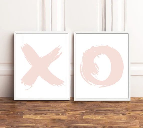 X And O Prints, Blush Pink Decor, X O Print Set, Nursery Wall Art, Pink Nursery Art, Brushstroke ... | Etsy (US)