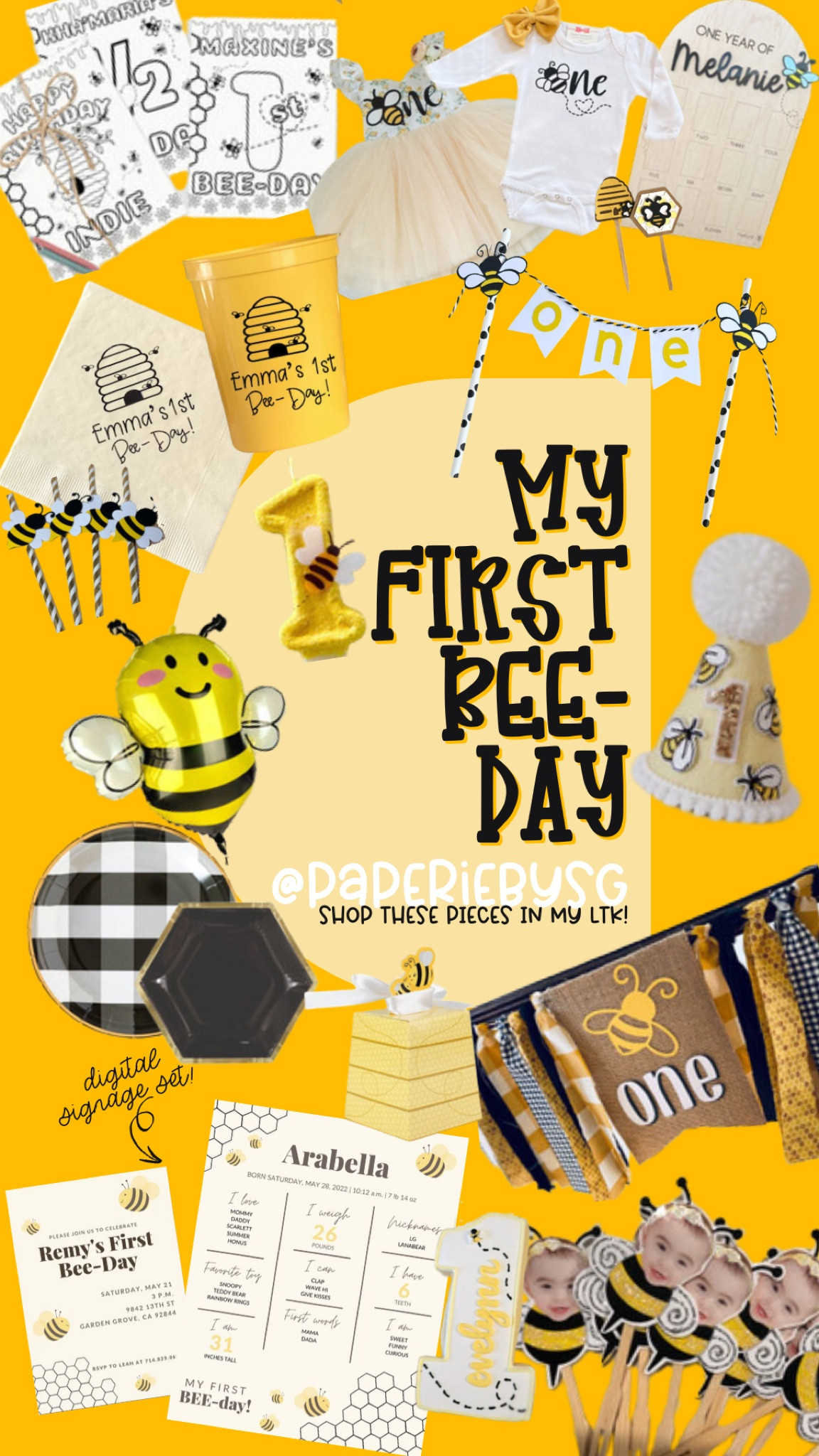 Girl First Birthday Theme: My First Bee Day - Yellow - Honey