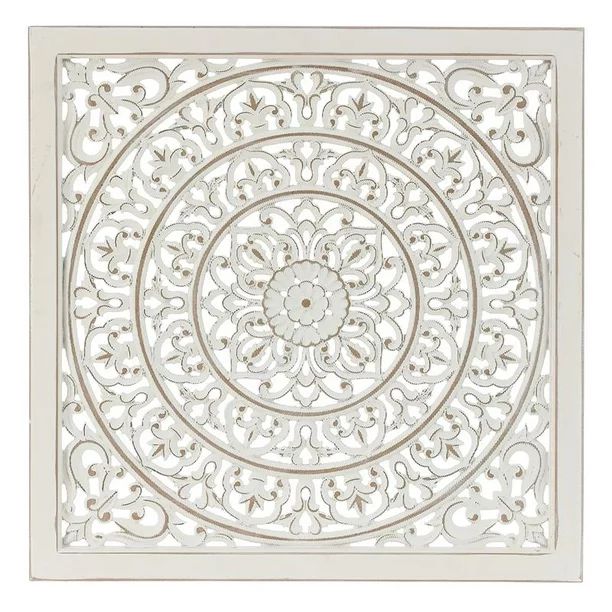LuxenHome White Wood Square Floral-Patterned Wall Decor | Walmart (US)