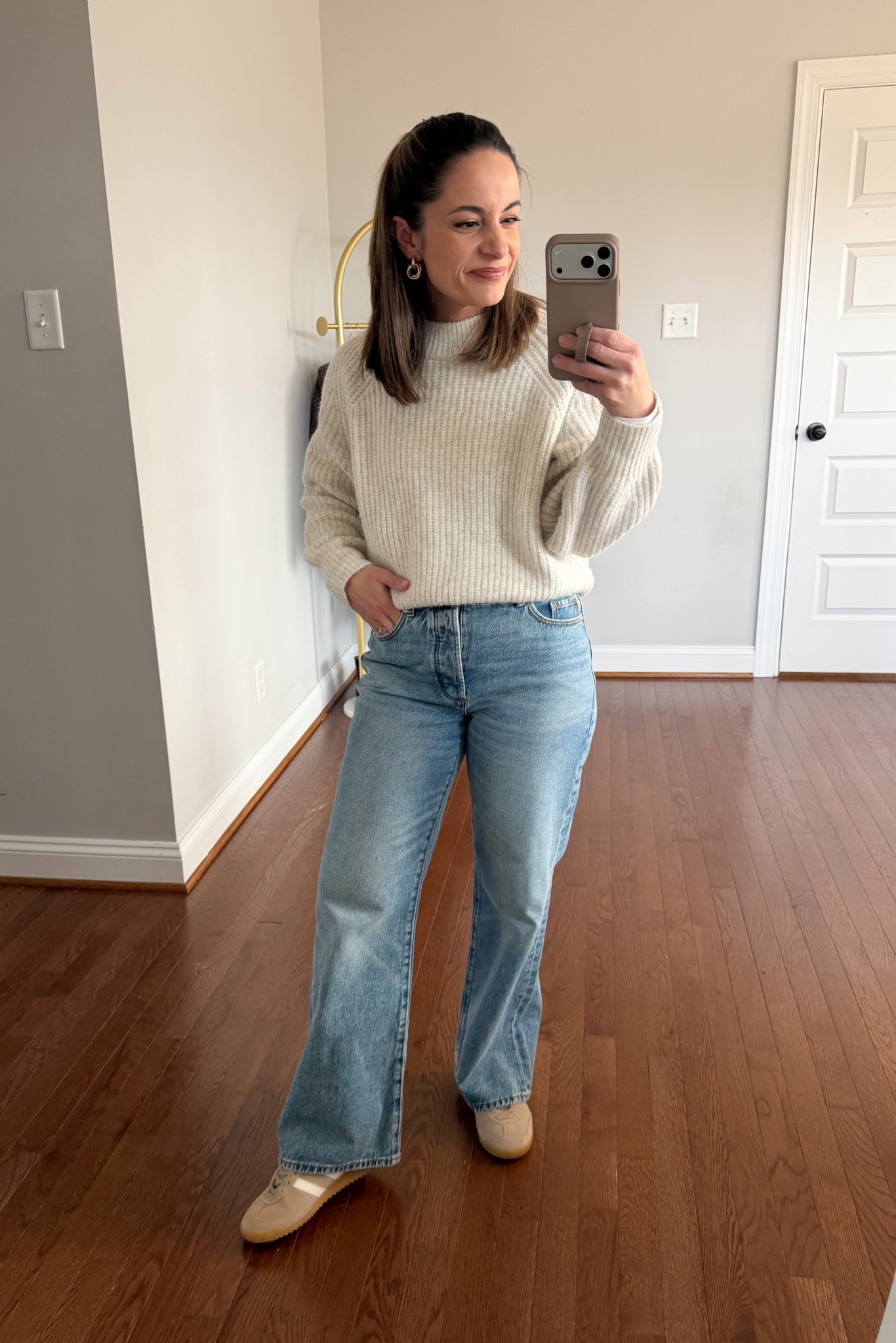 Testing out the new Rivete jeans from LOFT today. These are the relaxed straight. They’re 100% cotton with a relaxed roomy fit. They’re stretching quite a bit with wear so I think they’re one to try in a size down. I’ll let you know how they wash and dry after wear! 

** update: These stretched out significantly! If you don’t love a loose relaxed fit these may not be for you. 

Jeans (LOFT): petite 24 
Sweater (Kohl’s): petite xs 
Sneakers (Gola) 

#LTKPetite