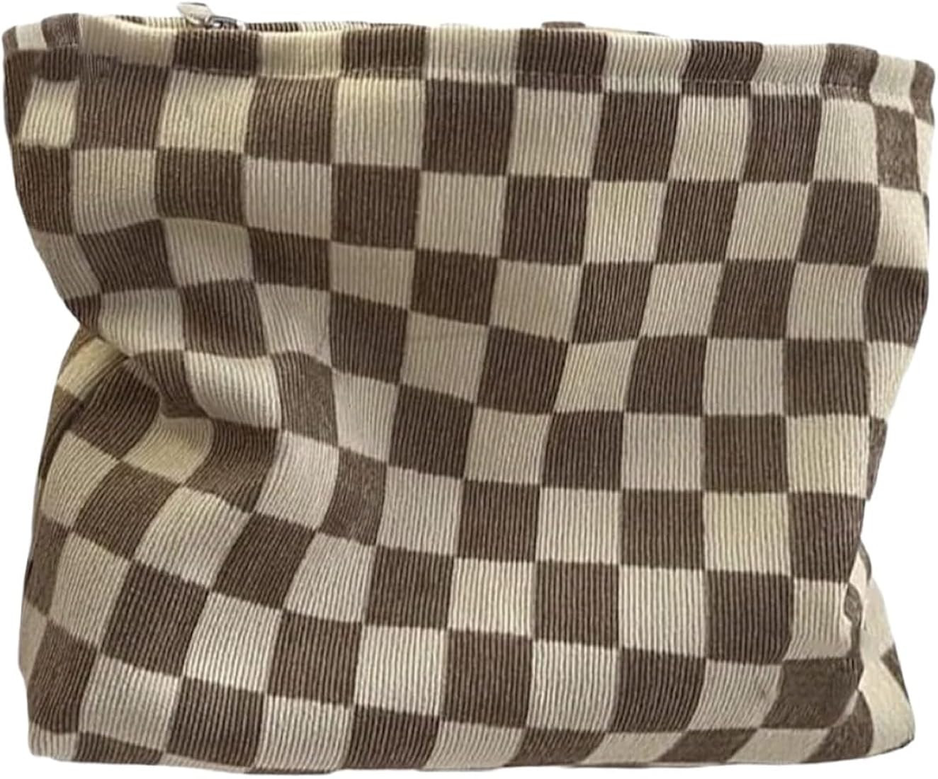 Travel Checkered Makeup Bag, Corduroy Cosmetic Bag for Purse, Small Cosmetic Zipper Pouch Cute Tr... | Amazon (US)