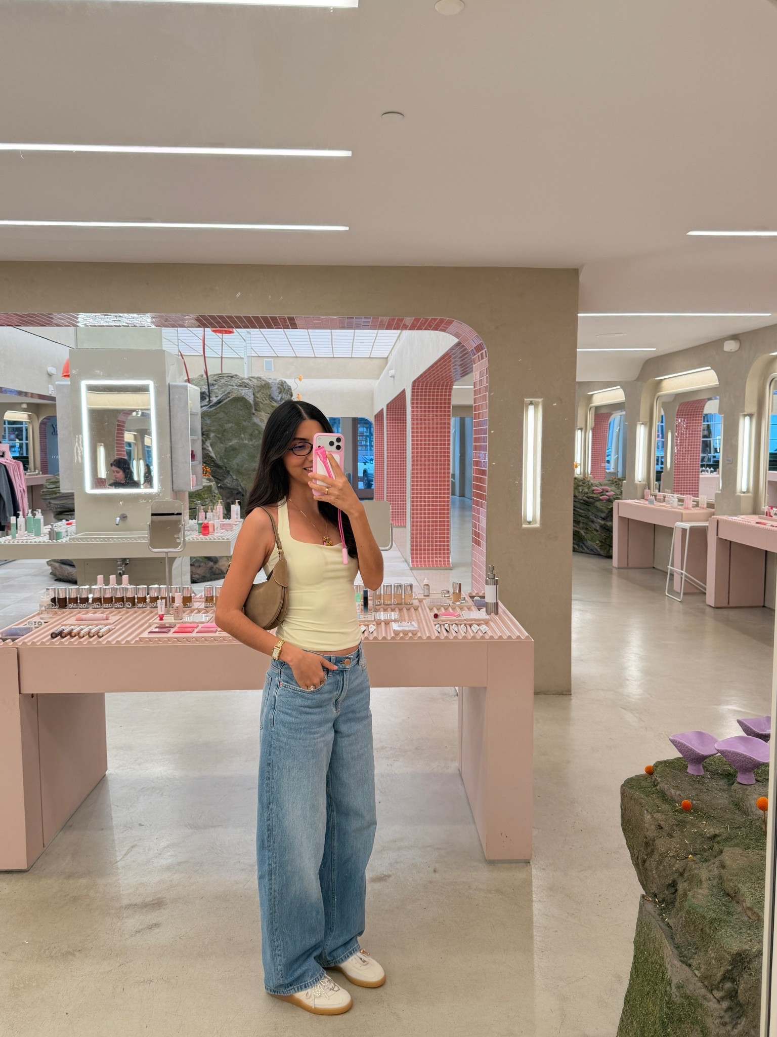 spring outfit, halter top, butter yellow top, baggy jeans, casual outfit

#LTKootd