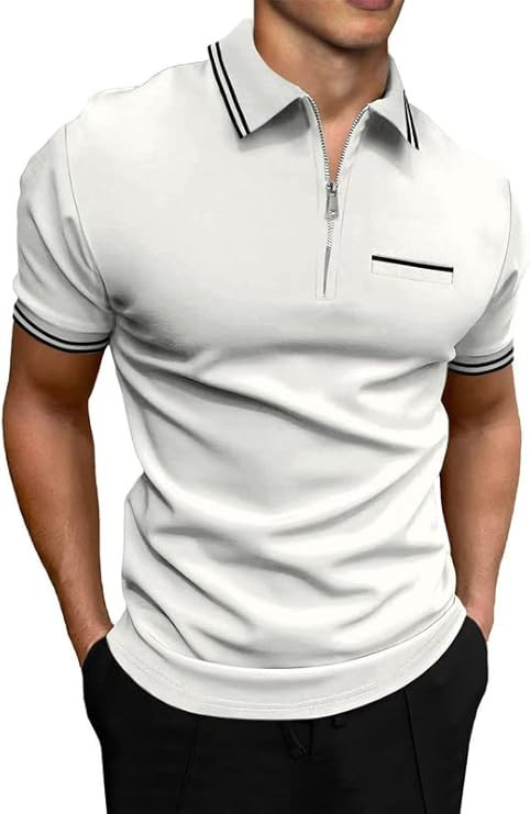 JMIERR Mens Quarter Zip Polo Shirts Casual Stripe Classic Fit Short Sleeve Knit Golf T Shirt | Amazon (US)