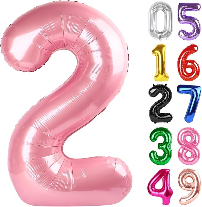Pearlescent Pink Number 2 Balloon 40 Inch, 2nd Birthday Decoration, Sparkling 2 Number Balloon Pa... | Amazon (US)