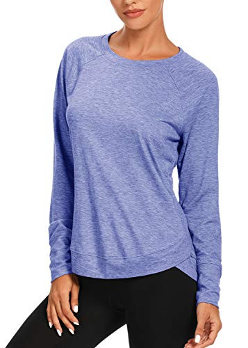 Muzniuer Long Sleeve Workout Shirts for Women-Long Sleeve Shirts for Women Long Sleeve Yoga Tops Yoga Sports unning Fitness Clothes LightBlue L | Amazon (US)