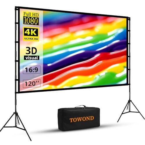 Projector Screen and Stand, Towond 120 inch Portable Projector Screen Indoor Outdoor Movie Screen 16:9 4K HD Wrinkle-Free Lightweight Projection Screen with Carry Bag for Backyard Movie Night | Amazon (US)