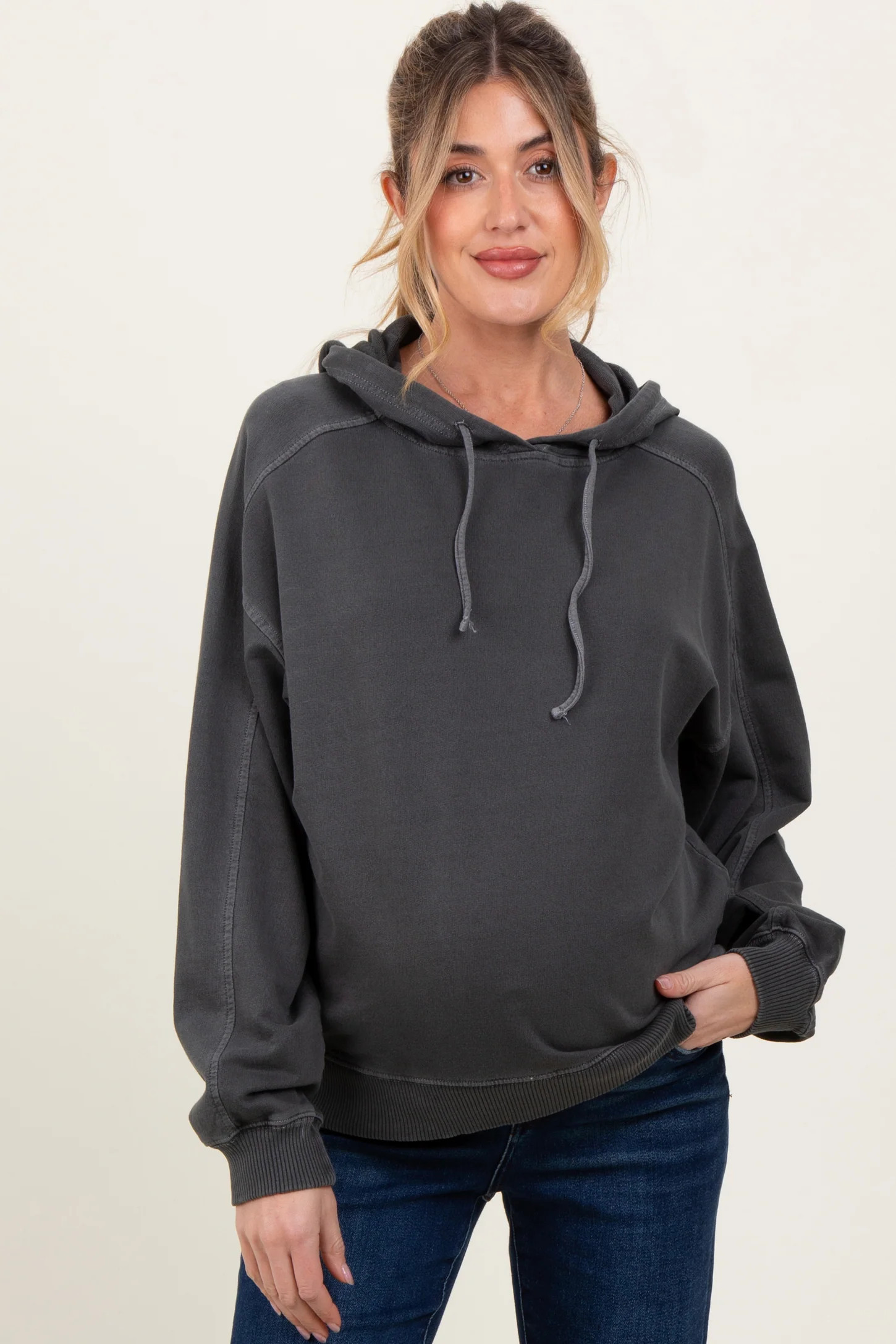 Black French Terry Hooded Maternity Sweatshirt | PinkBlush Maternity
