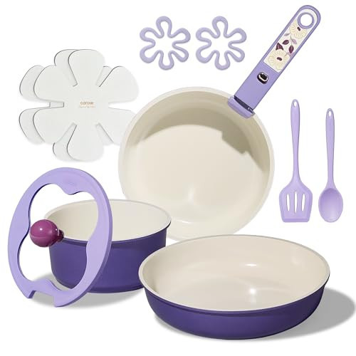 CAROTE 11pcs Ceramic Cookware Set, Pots and Pans Set Non stick, Induction Kitchen Cookware with Removable Handle, Dishwasher & Oven Safe, RV/Camping Cookware, PFAS Free, Purple | Amazon (US)