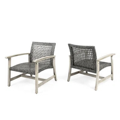 28.29 Inches Deep Outdoor Chair - And Wood Combination Modern Patio Seating & In Black | Wayfair North America