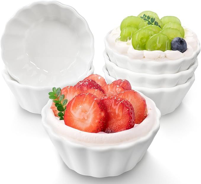 Ramekins 4 oz Set of 6, Ramekins Oven Safe, Porcelain Ramiken Set, Souffle, Custard Cups for Baki... | Amazon (US)