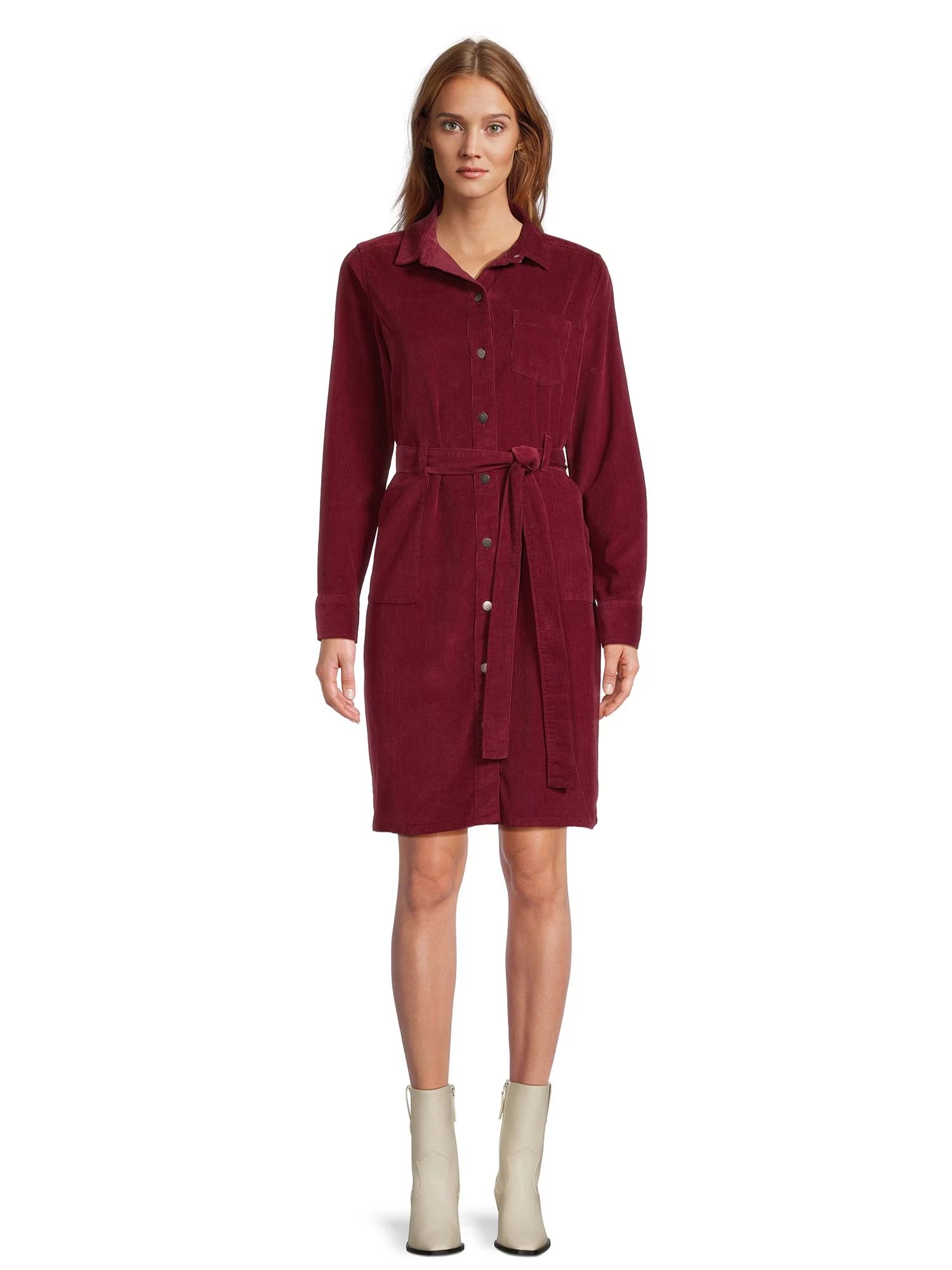 Time and Tru Women's Belted Utility Dress with Long Sleeves - Walmart.com | Walmart (US)