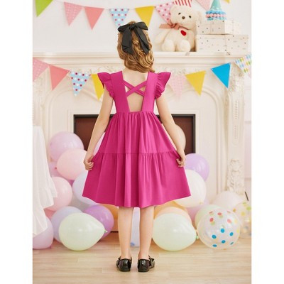 Arshiner Toddler Dress Girls Backless Tiered Summer Dresses Cute Swing Beach Sundress with Pockets for 2-8Y Rose Red 5-6 Years | Target