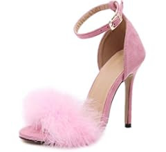 YIBLBOX Women's Feather Heels Open Toe Sandal Fluffy Fur High Heel Shoes Ankle Strap Stiletto Pum... | Amazon (US)