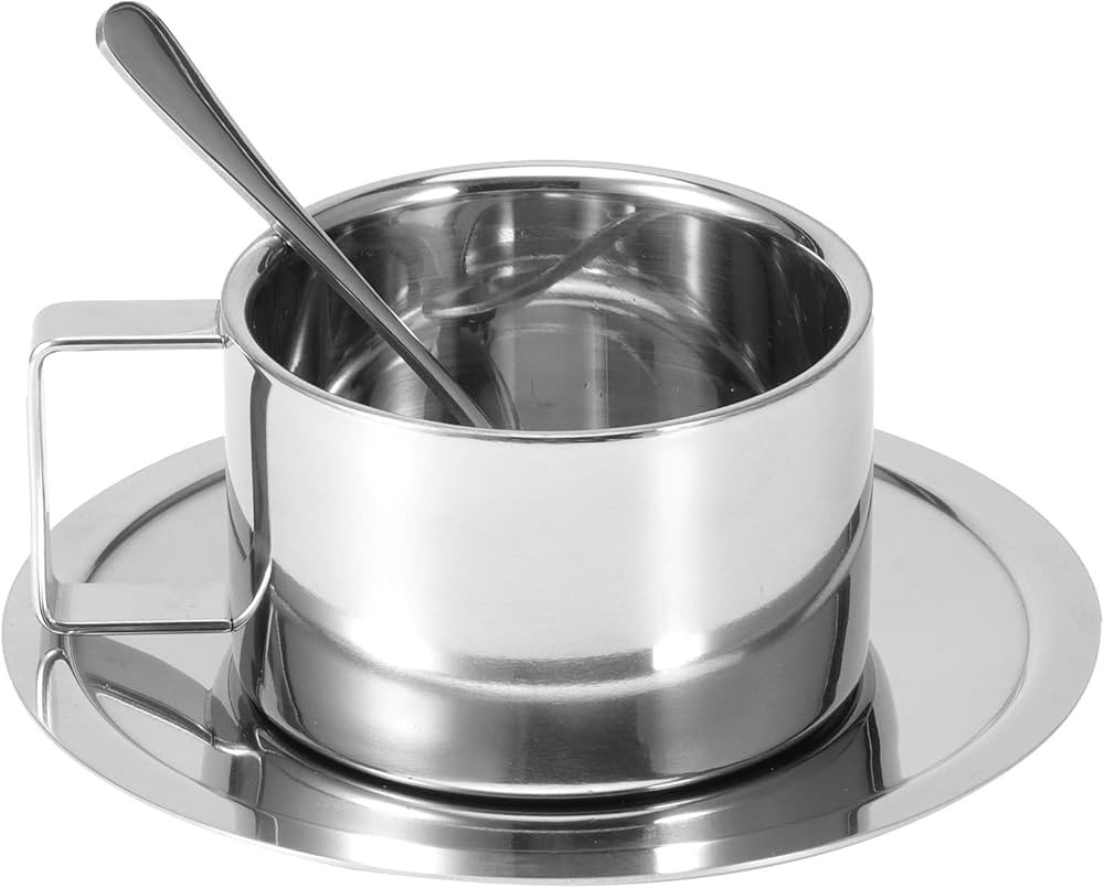 Stainless Steel Insulated Coffee Cup, Double Wall Coffee Mug Spoon Saucer Set Kitchen Supplies | Amazon (US)