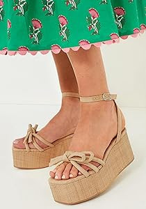 Raffia Platform Sandals for Women,Bow Ankle Strappy Espadrille Wedges Sandals Comfortable Square ... | Amazon (US)