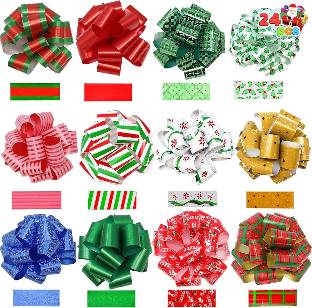 JOYIN 24 PCS Christmas Wrap Ribbon Pull Bows (5" Wide); Easy and Fast Gift Wrapping Accessory for... | Amazon (US)