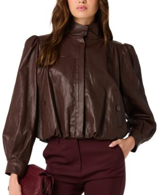 Astr the Label Women's Faux Leather Cropped Bomber Jacket - Brown | Macy's