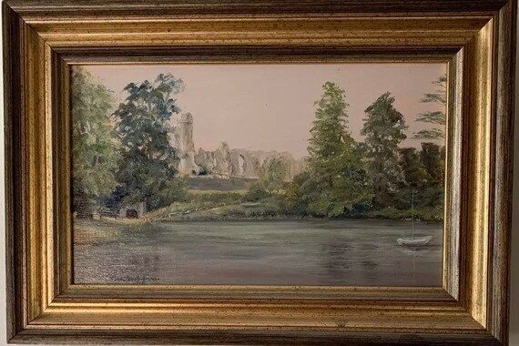 Beautiful Vintage Framed Original Landscape River Boat Ruin - Etsy | Etsy (US)