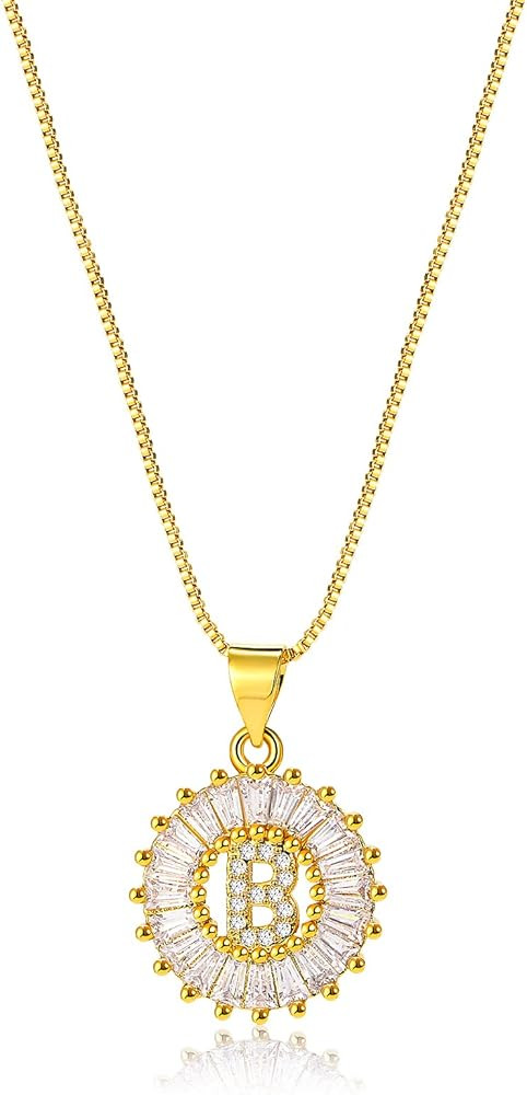 Lorfancy Womens Initial Letter Necklace Girls 18K Gold 26 Capital A-Z Cubic Zirconia Necklace Per... | Amazon (US)