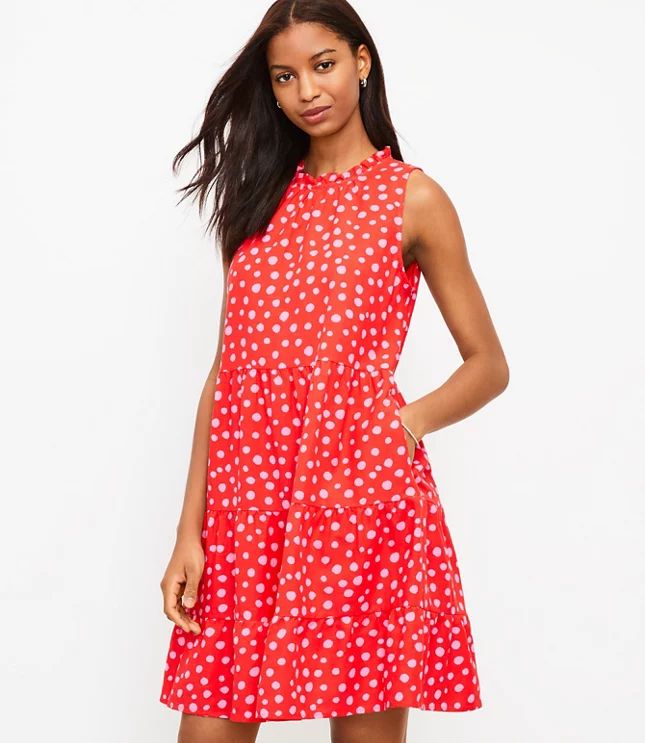 Dotted Sleeveless Tiered Swing Dress | LOFT