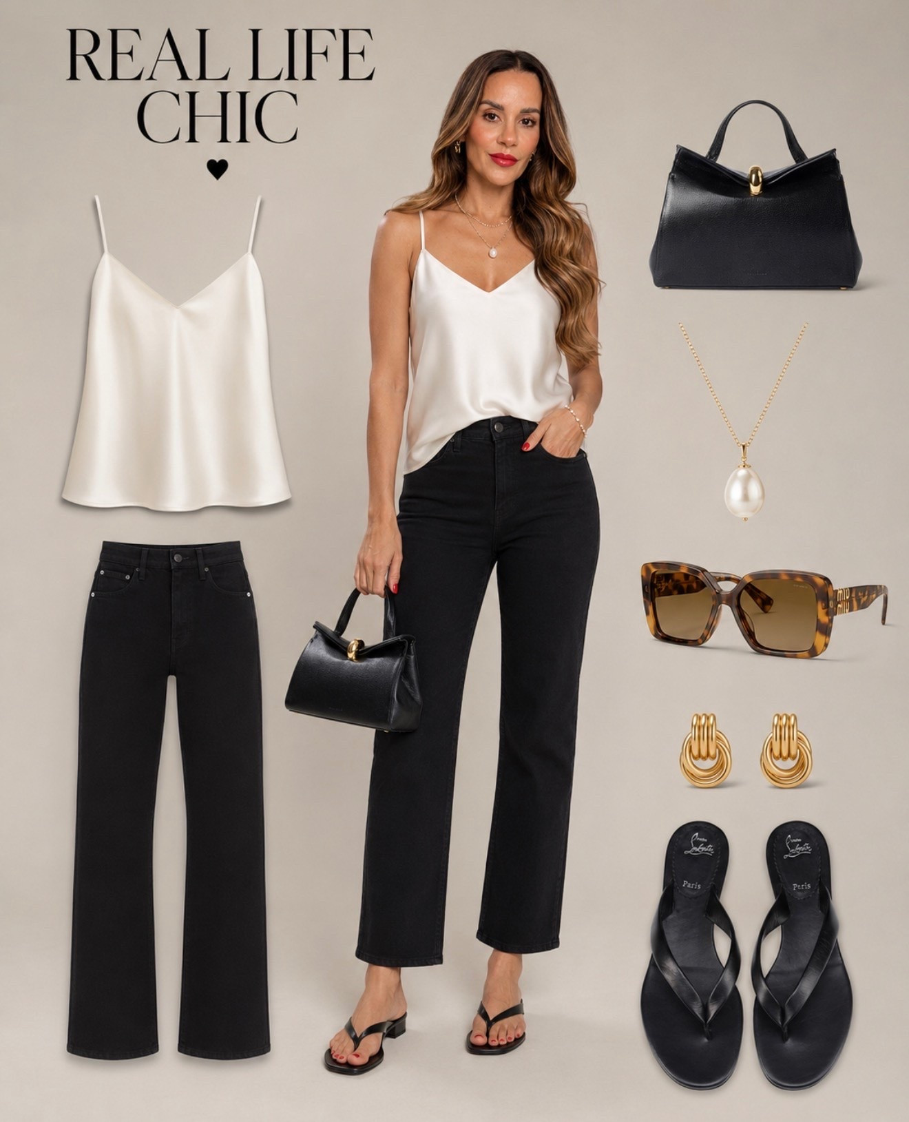 The kind of outfit you’ll reach for again and again. 🖤🤍
A silky cami, black straight-leg jeans, simple sandals, and classic accessories—an effortless combination that always looks polished.

black and white outfit, black straight leg jeans, satin cami outfit, chic everyday outfit, timeless wardrobe staples, capsule wardrobe, elevated basics, effortless style, minimalist fashion, quiet luxury style, classic outfit ideas, affordable fashion finds, LTK outfits, Real Life Chic.

#LTKootd #LTKOver40 #LTKSeasonal