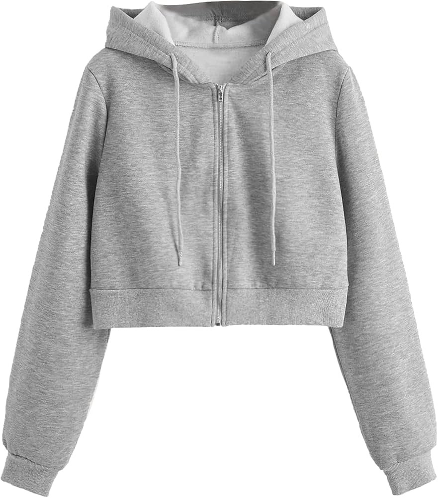 MakeMeChic Women's Cropped Zip Up Hoodie Sweatshirt Cropped Jacket | Amazon (US)