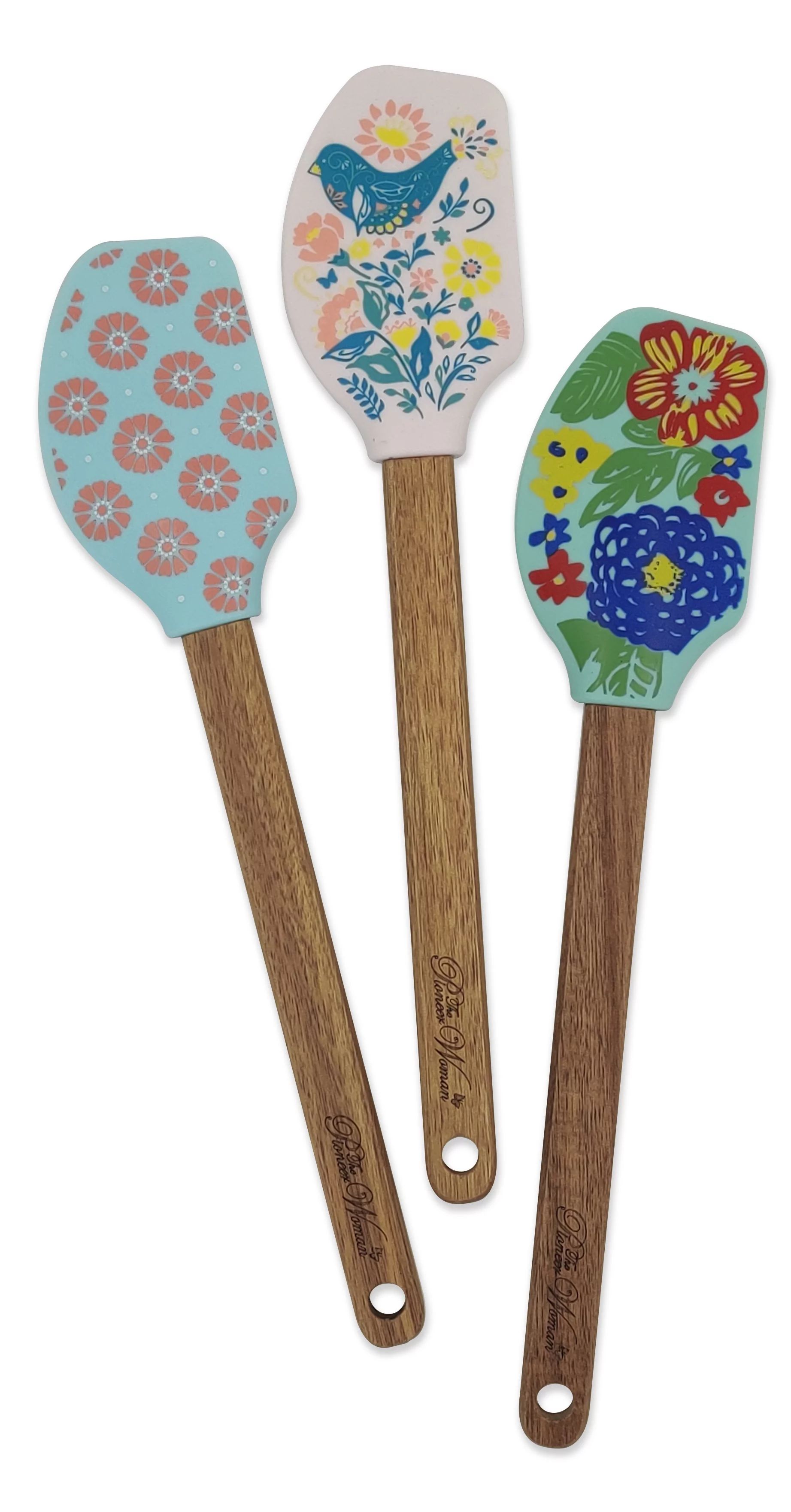 The Pioneer Woman 3-Piece Acacia and Silicone Spatula Set | Walmart (US)