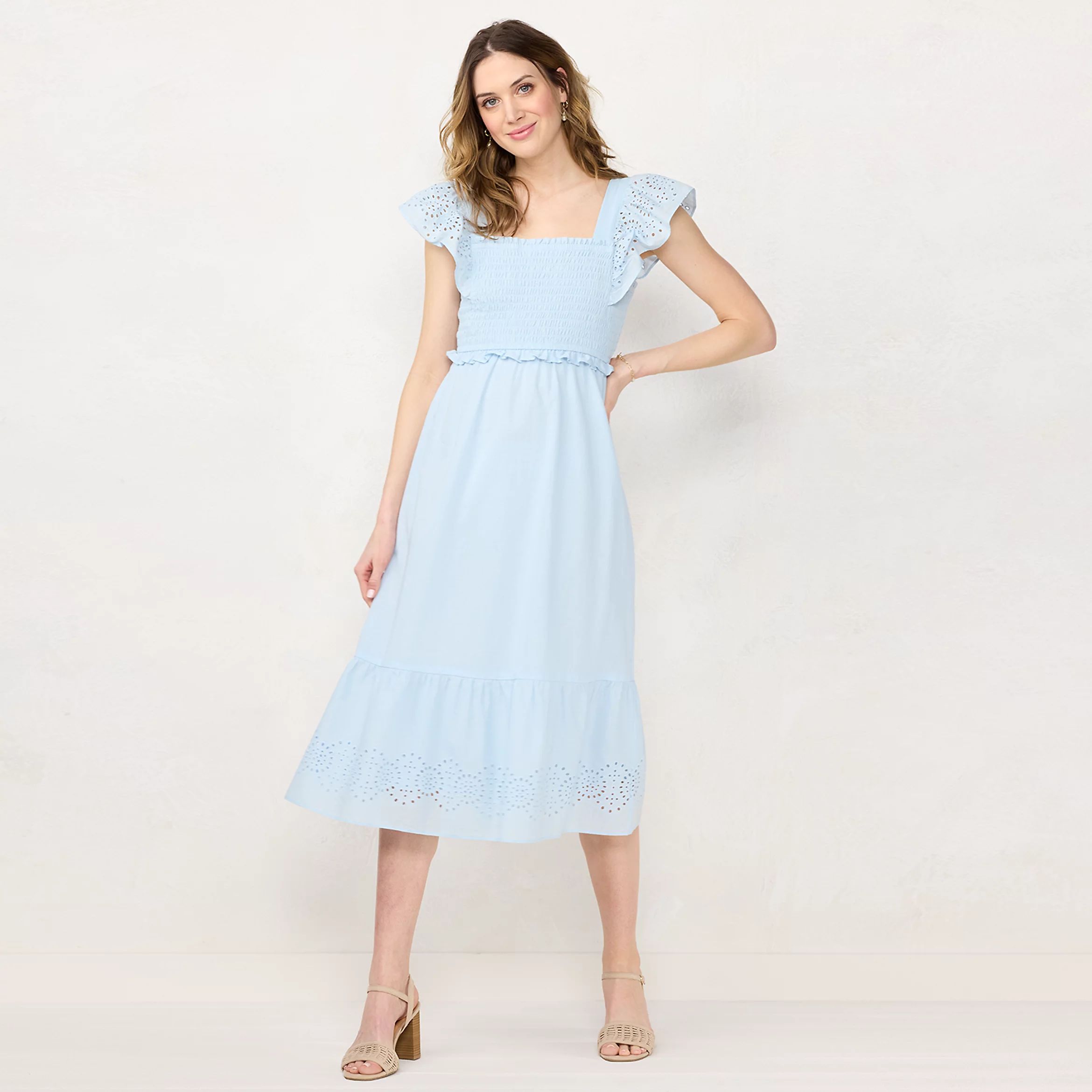 Women's LC Lauren Conrad Eyelet Smocked Midi Dress | Kohl's