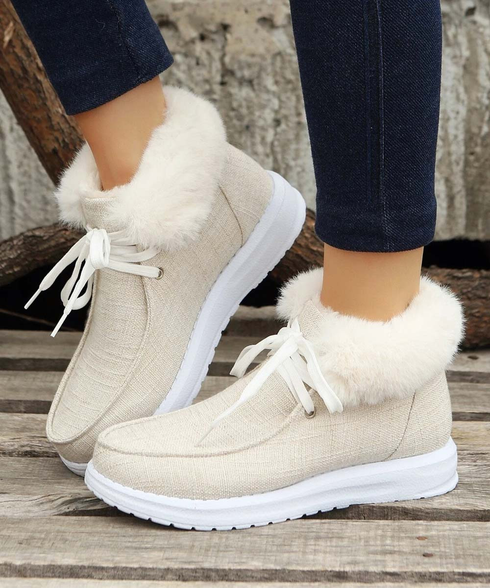 YASIRUN Women's Cold Weather Boots Beige - Beige Faux Fur-Lined Ankle Boot - Women | Zulily