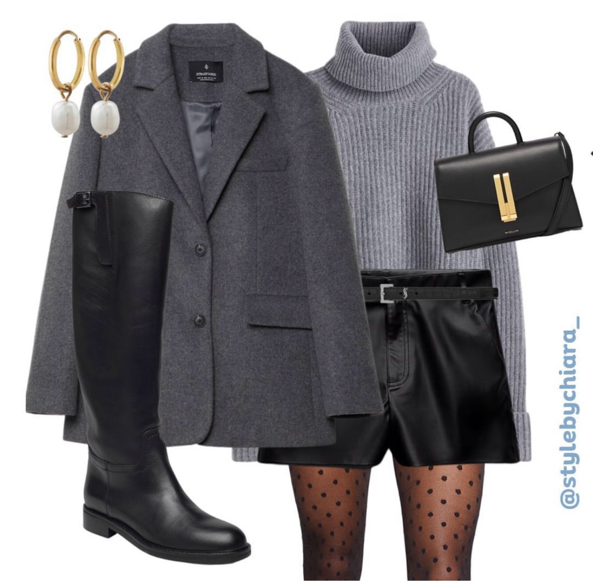 Favorite autumn look🩶 
Tags: grey wool blazer stradivarius black leather shorts black riding boots grey turtleneck sweater h&m bag demellier

#LTKautumn #LTKeurope #LTKworkwear
