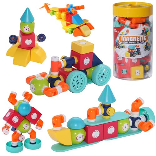 FENYAN Magnetic Building Blocks 60PCS, Multi-Style DIY Building Toys for Toddlers 1-3, Parent-Child Interactive Early Education STEM Magnetic Blocks for Kids Ages 3-8 Girls Boys Birthday Gifts | Amazon (US)