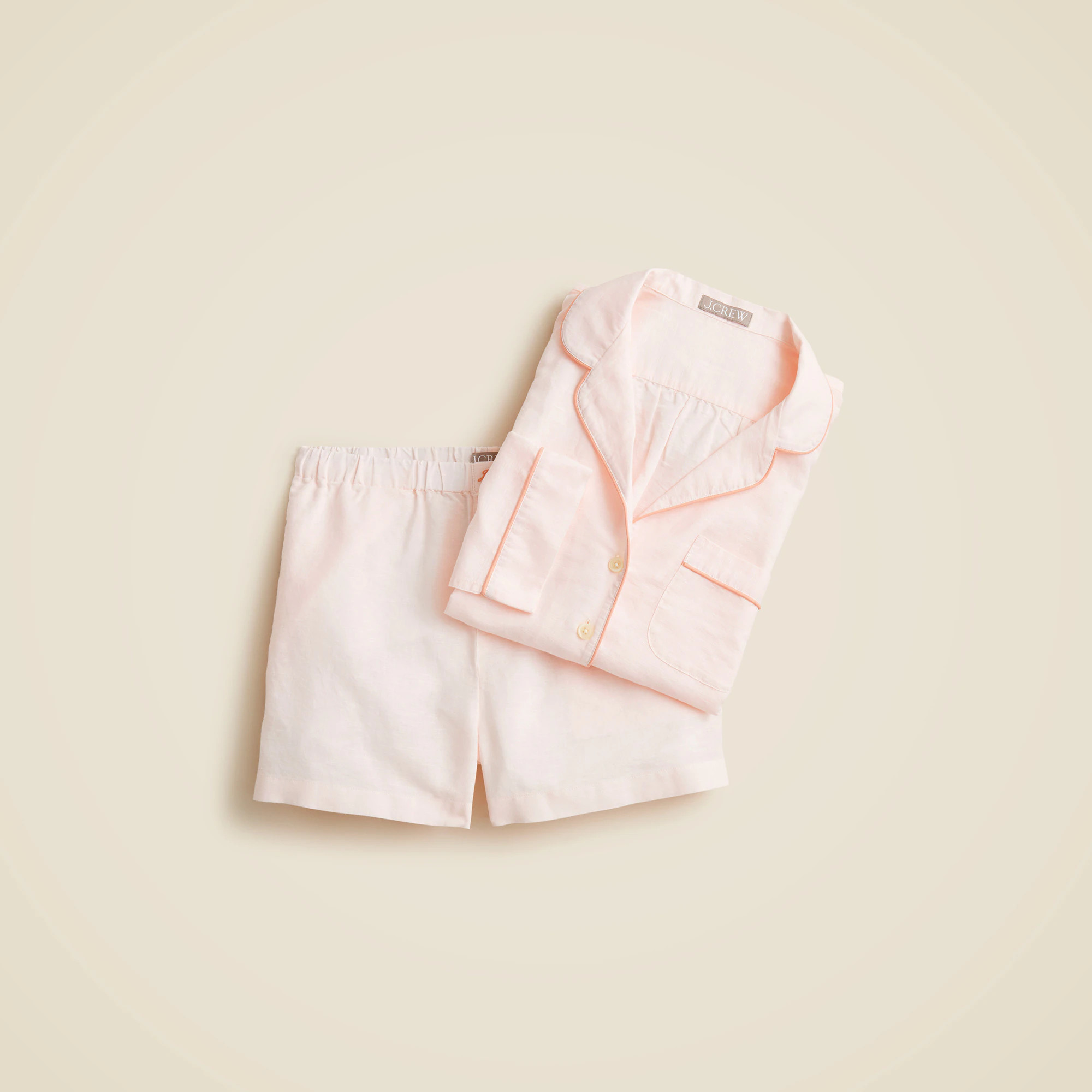 Long-sleeve pajama short set in linen-cotton blend | J. Crew US