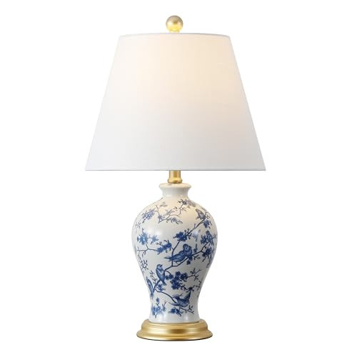 JONATHAN Y JYL3009B Grace 24" Floral Classic LED Table Lamp Cottage Traditional Bedside Desk Nightstand Lamp for Bedroom Living Room Office College Bookcase LED Bulb Included, Blue/White | Amazon (US)
