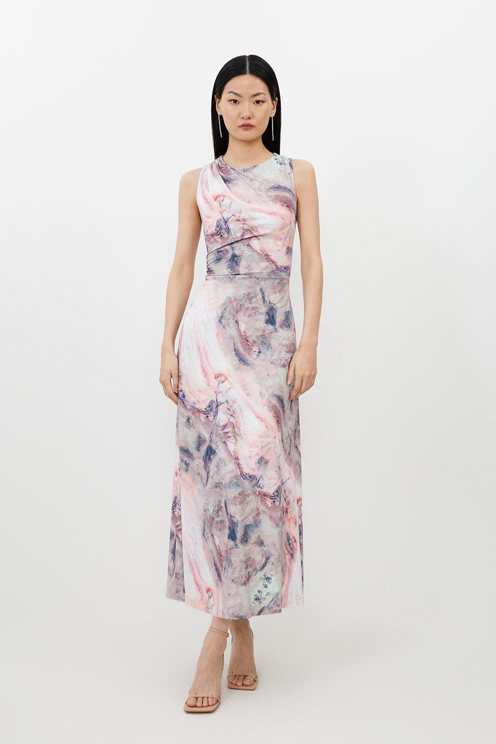 Marble Print Jersey Sleeveless Maxi Dress | Karen Millen UK + IE + DE + NL