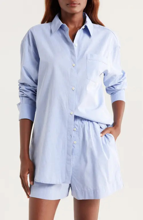 Nordstrom Oversize Stripe Cotton Short Pajamas in Blue Chambray at Nordstrom, Size Large | Nordstrom