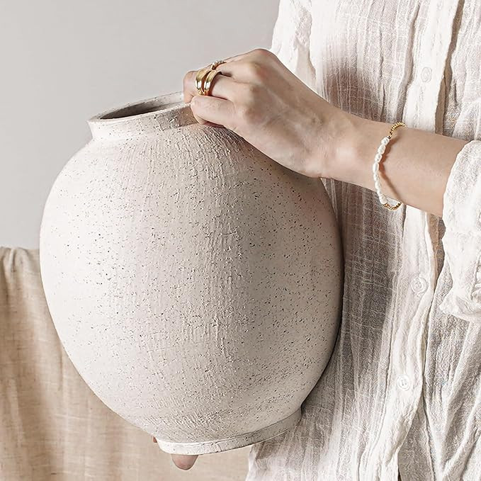 Large White Ceramic Vase - 9.8 Inch Rustic Farmhouse Vase for Home Decor, Minimalist Tall Vases f... | Amazon (US)