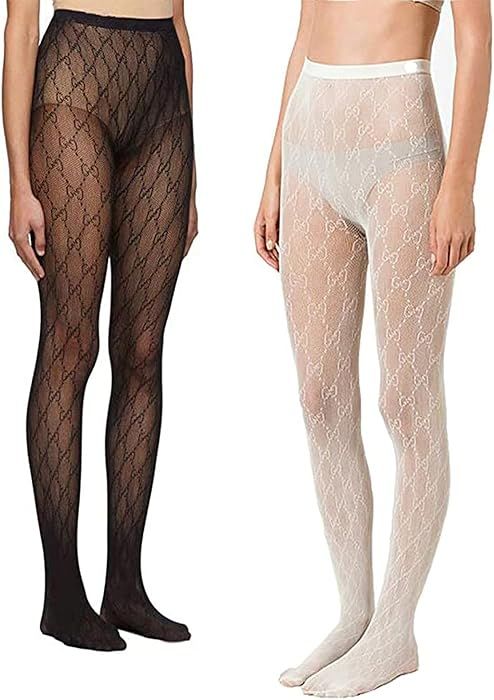 2 Pieces Women's Sexy Letter G Fishnet Stockings, Leggings (Black+White) | Amazon (US)
