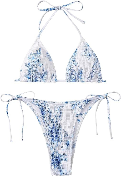 SOLY HUX Women's 2 Piece Bikini Set Halter String Triangle Tie Side Swimsuit Bathing Suits | Amazon (US)