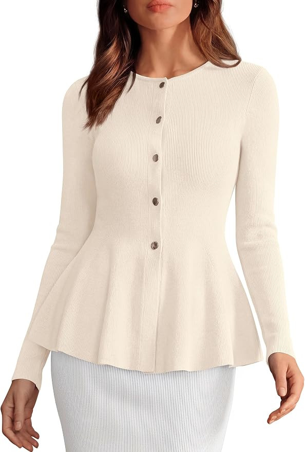 PRETTYGARDEN Women's Fall Lightweight Cardigan Sweaters | Long Sleeve Peplum Tops, Button Up, Sli... | Amazon (US)