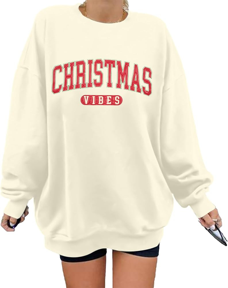 Christmas Vibes Sweatshirt Women Merry Christmas Shirt Xmas Long Sleeve Shirt Winter Hol... | Amazon (US)