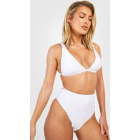 Womens Tie Shoulder Plunge High Waist Bikini Set - White - 12 | boohoo (US & Canada)