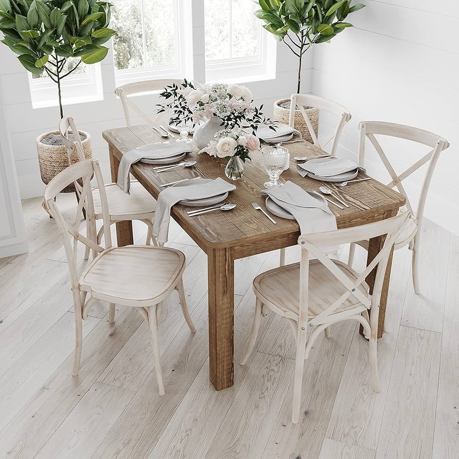 Merrick Lane Jessamine 60" x 38" Rectangular Rustic Solid Pine Farm Dining Table, Antique Farmhou... | Amazon (US)