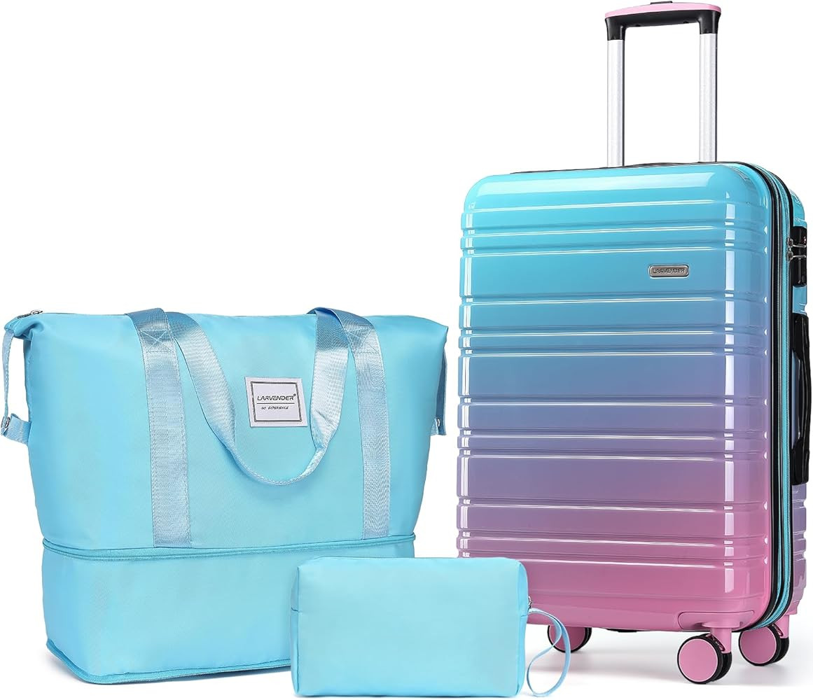 LARVENDER Luggage Sets 3 Piece, 20 Inch Carry on Luggage 22x14x9 Airline Approved Hardside PC+ABS... | Amazon (US)