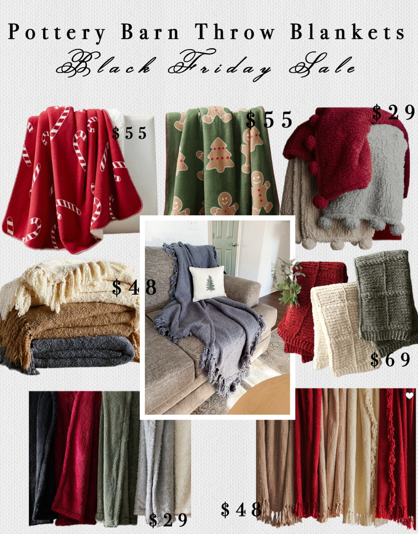 Pottery barn throw blanket sale. Christmas throw blankets. Sherpa throw blanket. Throw blanket with tassels. Candy cane throw blanket. Gingerbread throw blanket. Free shipping. 

#LTKsalealert #LTKCyberWeek #LTKHoliday