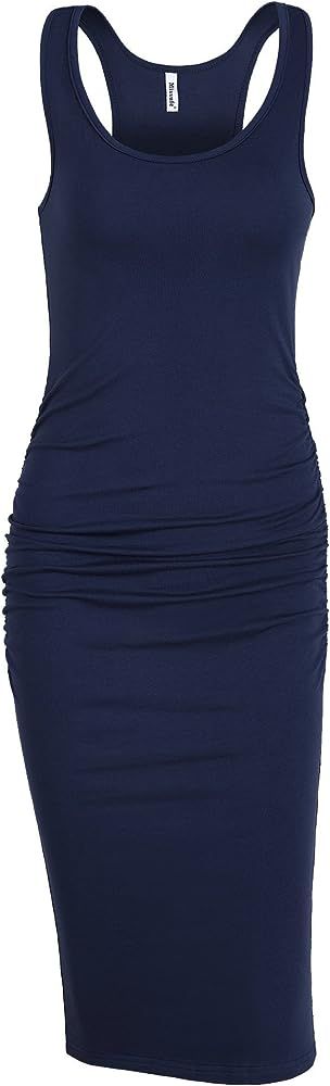 Missufe Women's Sleeveless Racerback Tank Ruched Bodycon Sundress Midi Fitted Casual Dress | Amazon (US)