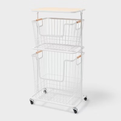 Wire Wood Basket Cart - White - Brightroom™ | Target